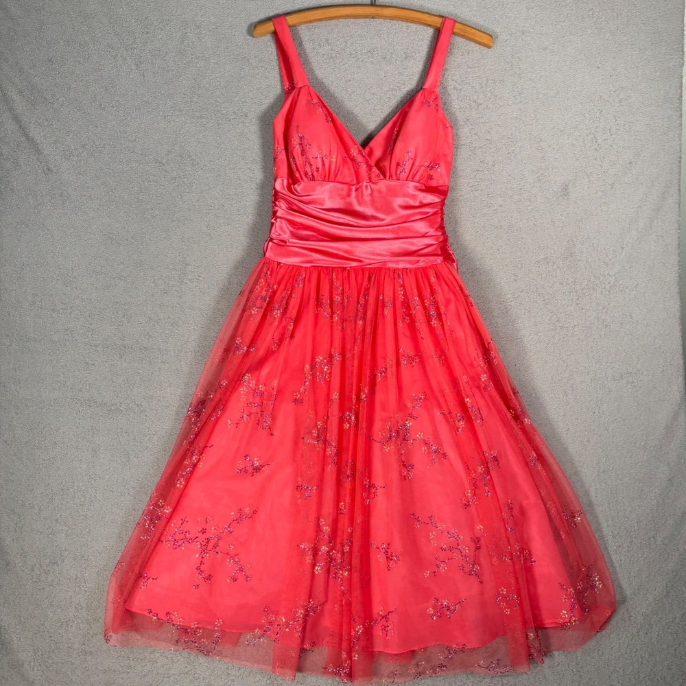 Vintage Jump Apparel Co Wendy‎ Chaitin Coral Glitter Tulle Dress Fit XS Coral
